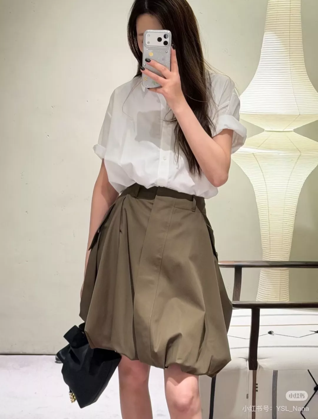 로에베 올리브 그린 벌룬 실루엣 스커트 상세 이미지 4