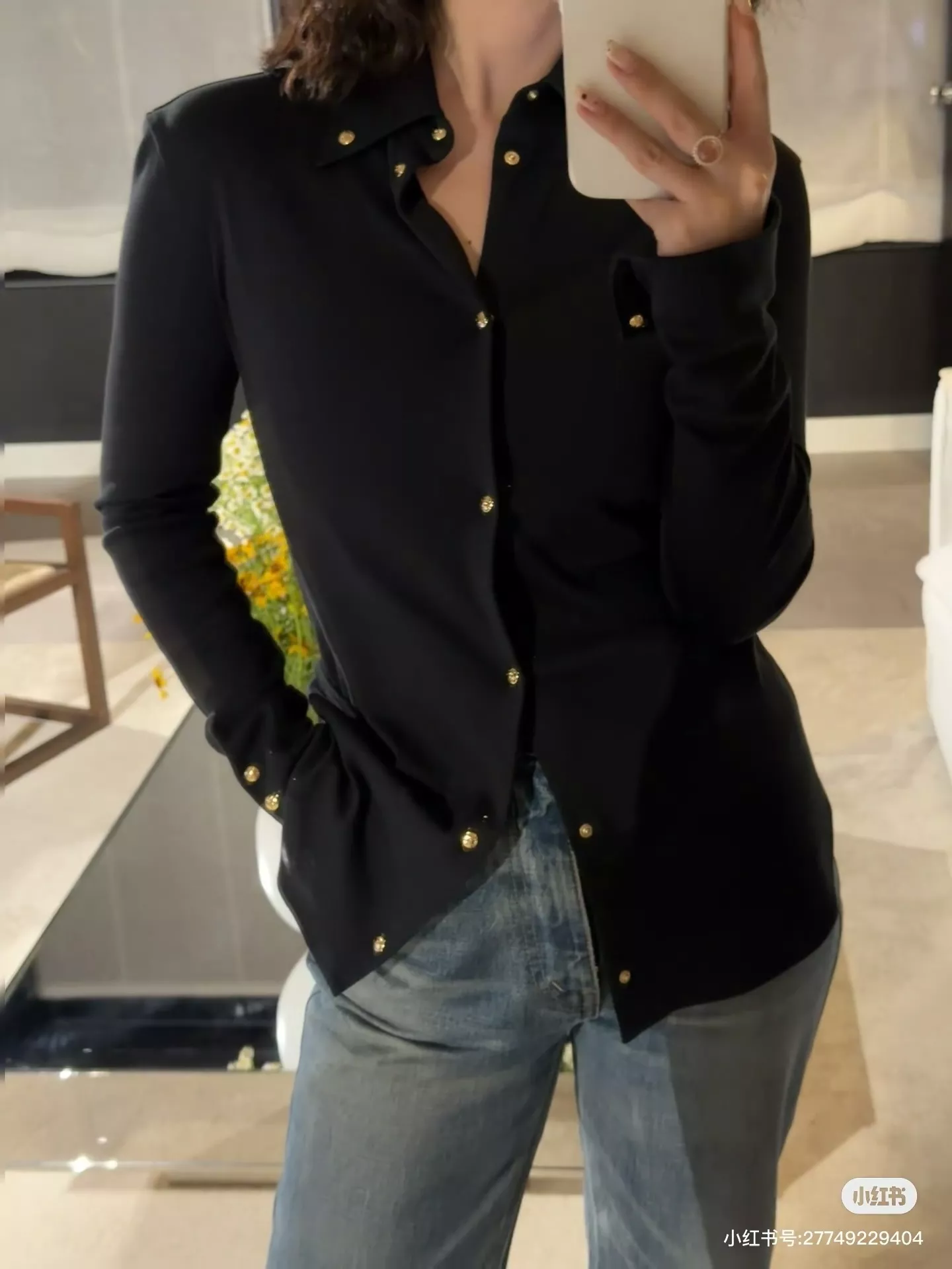 셀린느 골드 버튼 포인트 카라 셔츠 상세 이미지 8