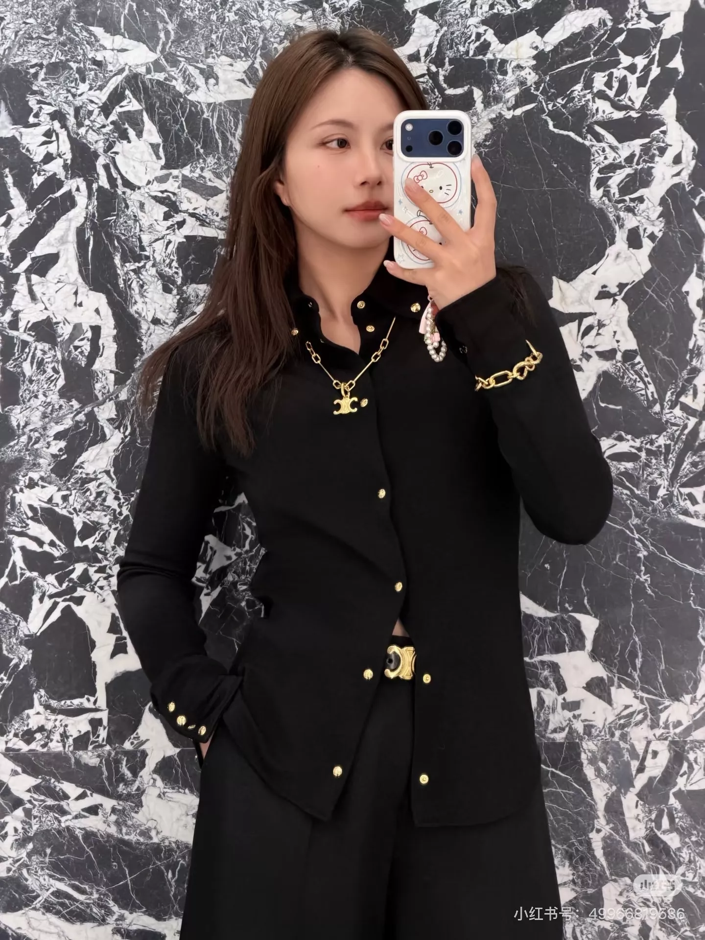 셀린느 골드 버튼 포인트 카라 셔츠 상세 이미지 1