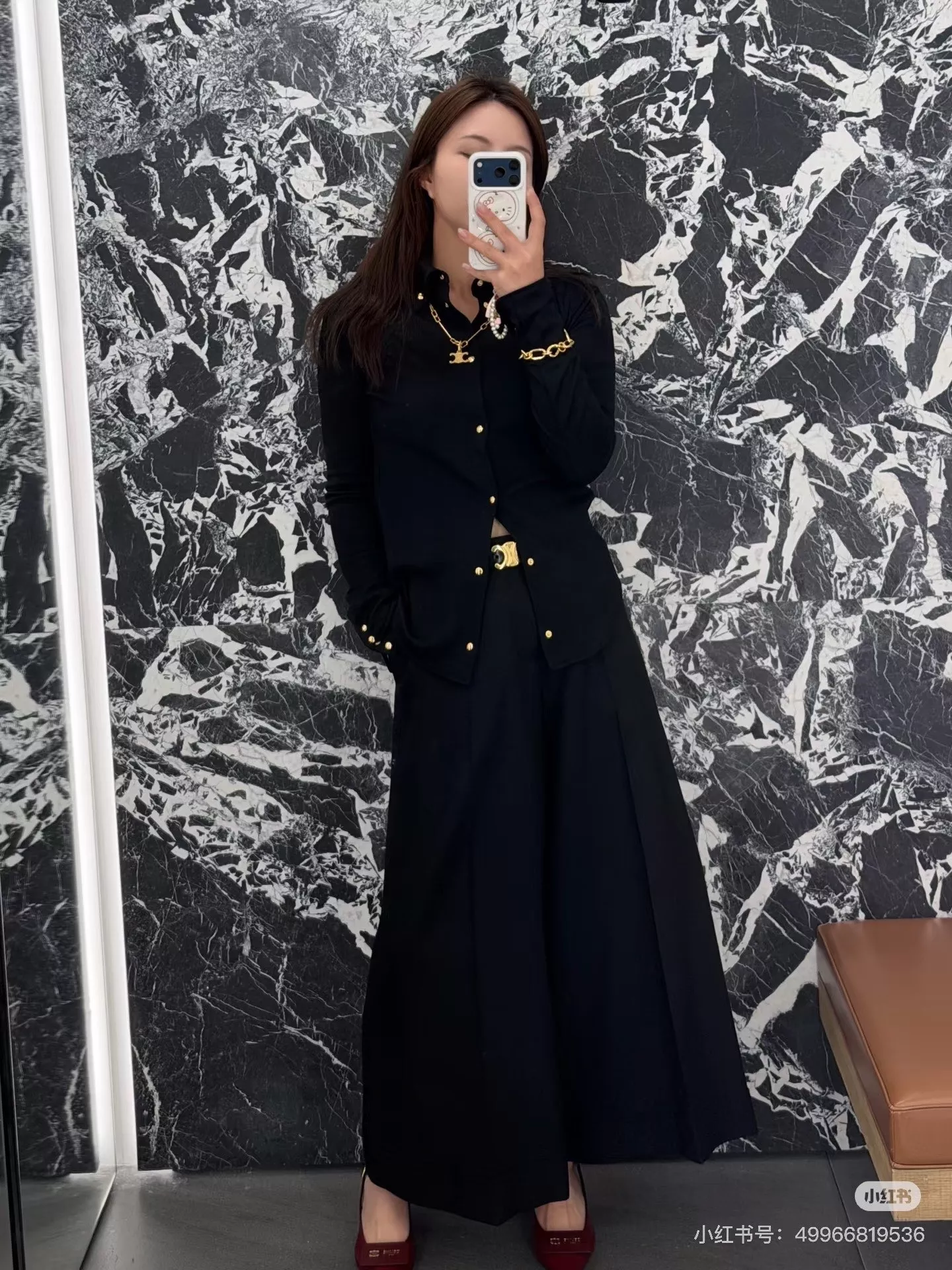 셀린느 골드 버튼 포인트 카라 셔츠 상세 이미지 3