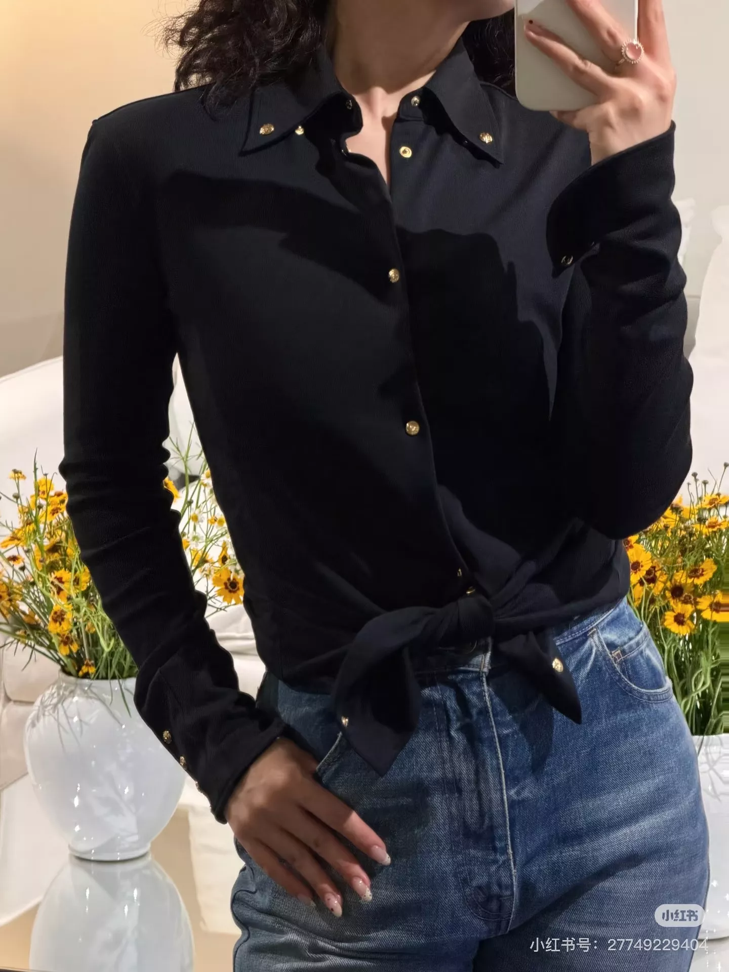 셀린느 골드 버튼 포인트 카라 셔츠 상세 이미지 7