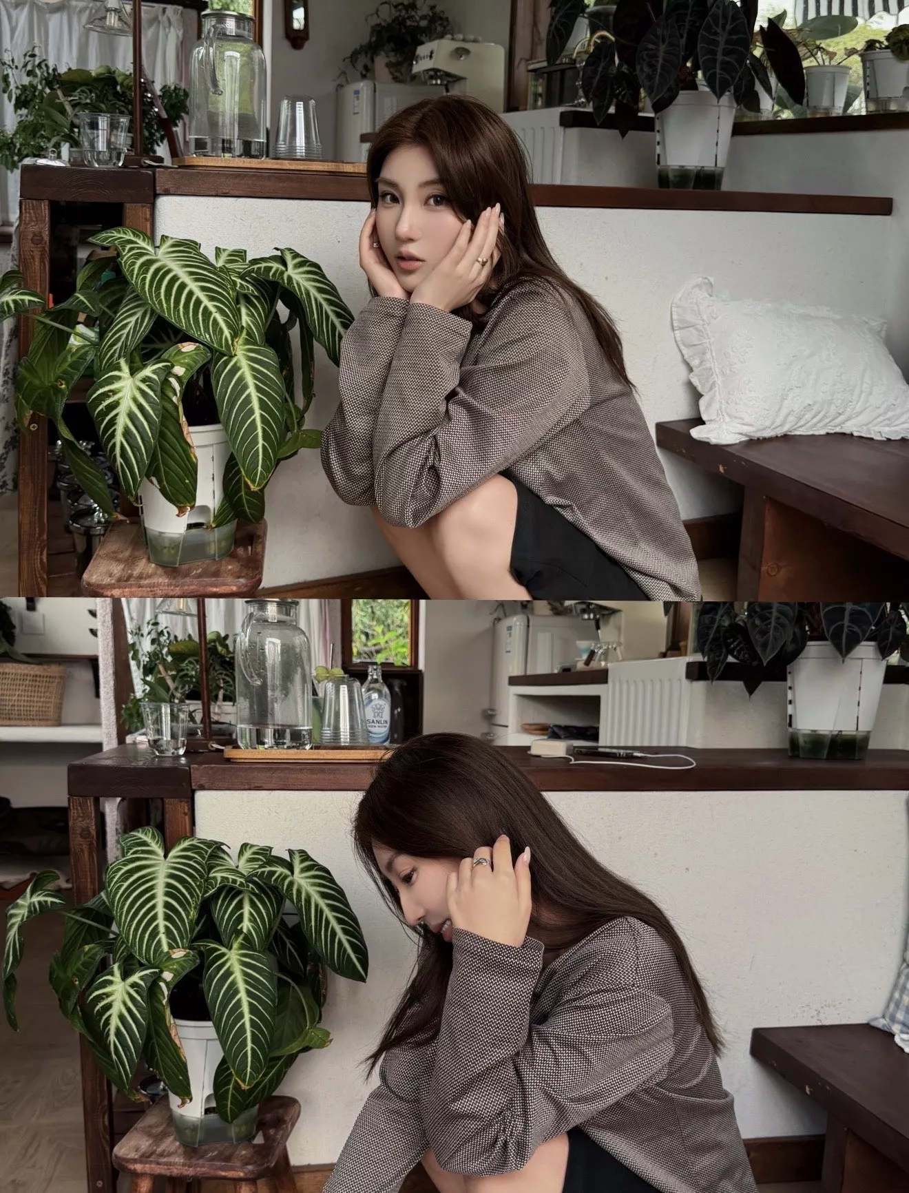 미우미우 브이넥 체크 니트 탑 상세 이미지 1
