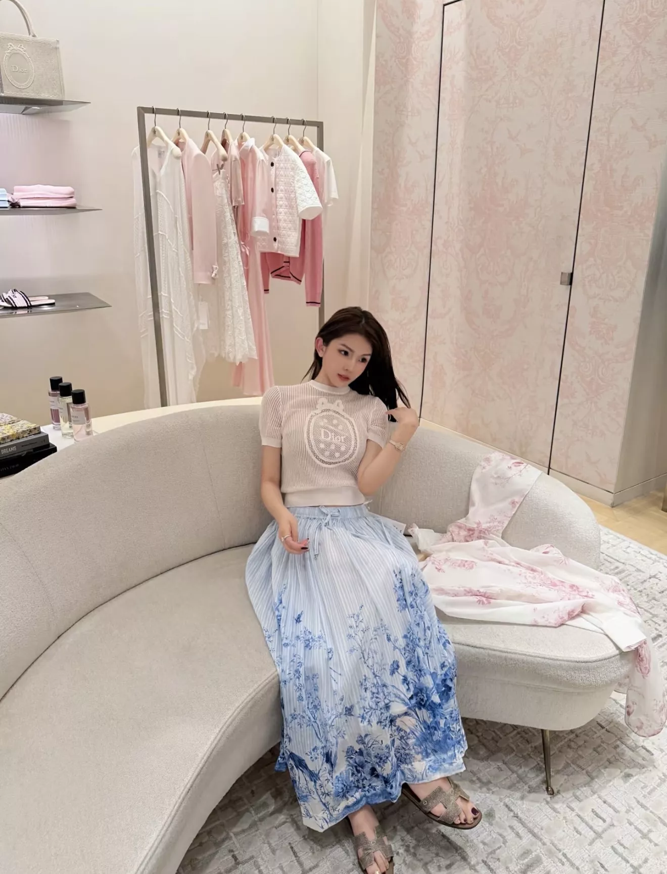 디올 플리츠 플라워 프린트 스커트 상세 이미지 1
