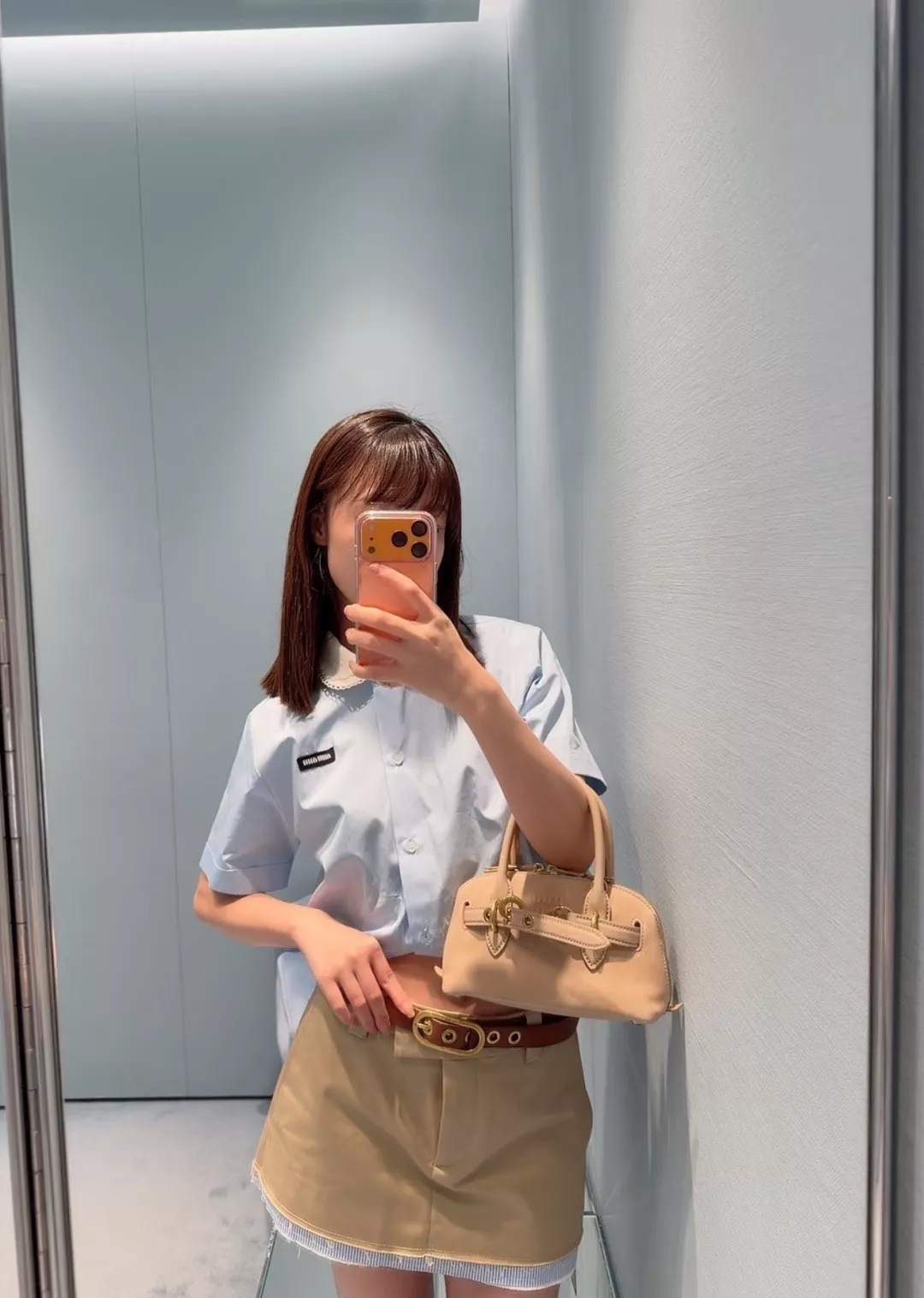 미우미우 더블 프릴 칼라 배색 코튼 셔츠 상세 이미지 8