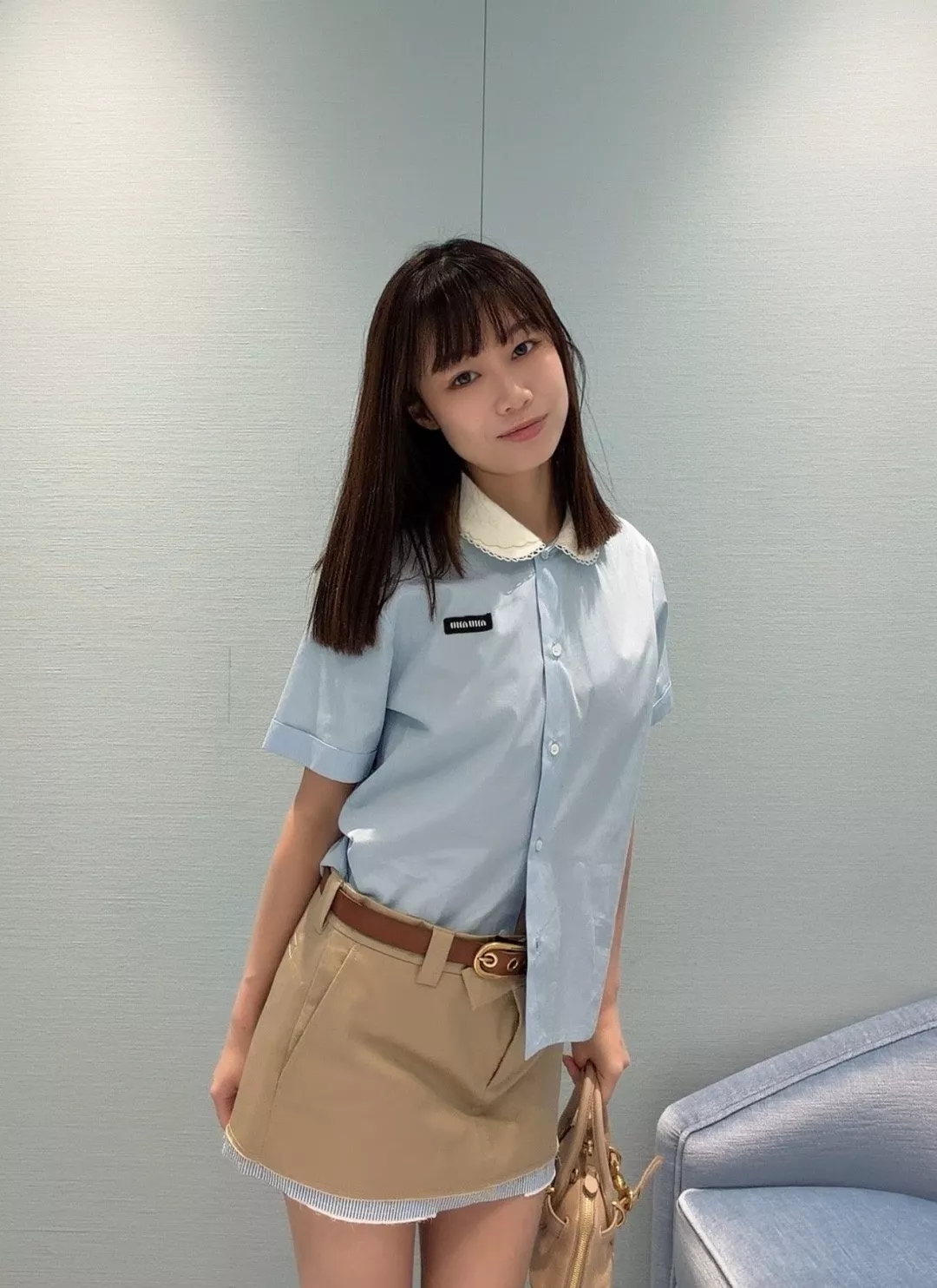 미우미우 더블 프릴 칼라 배색 코튼 셔츠 상세 이미지 9