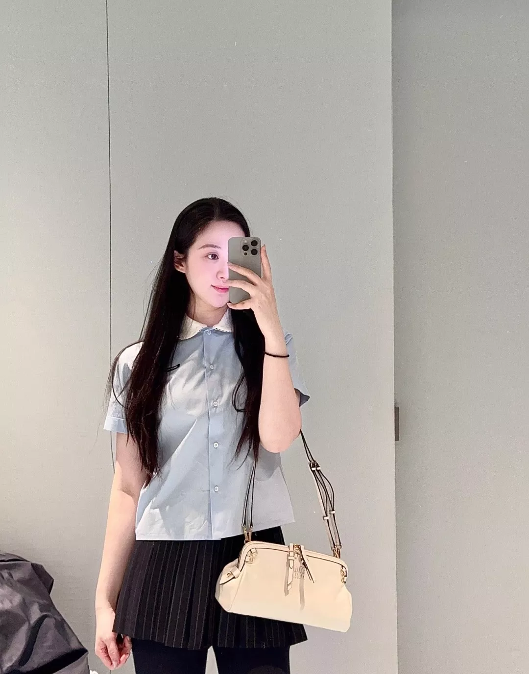 미우미우 더블 프릴 칼라 배색 코튼 셔츠 상세 이미지 5