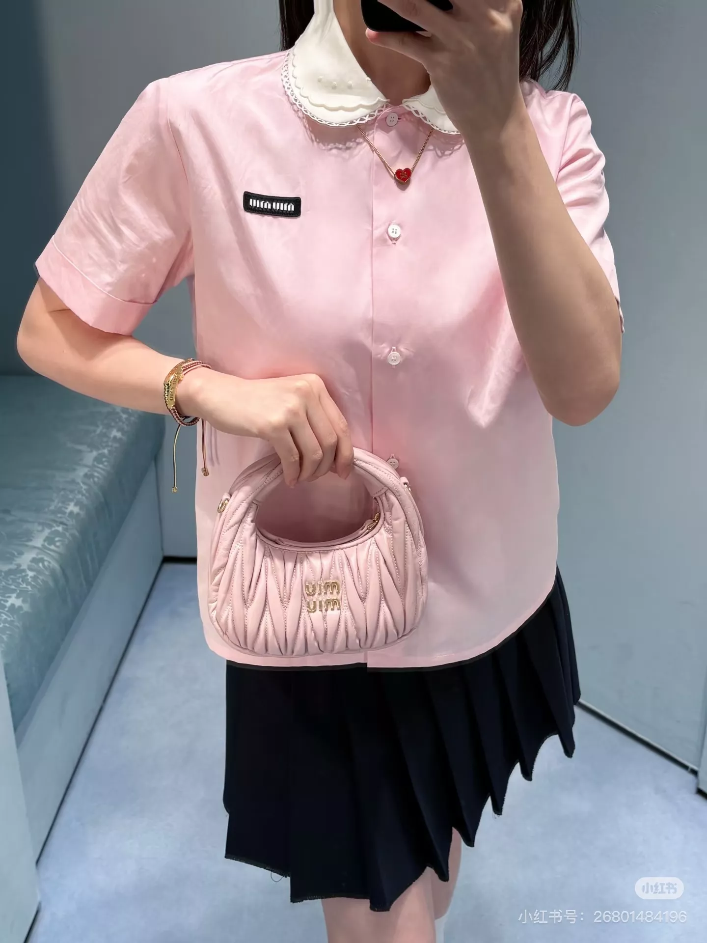 미우미우 탈부착 레이스 칼라 코튼 셔츠 상세 이미지 3