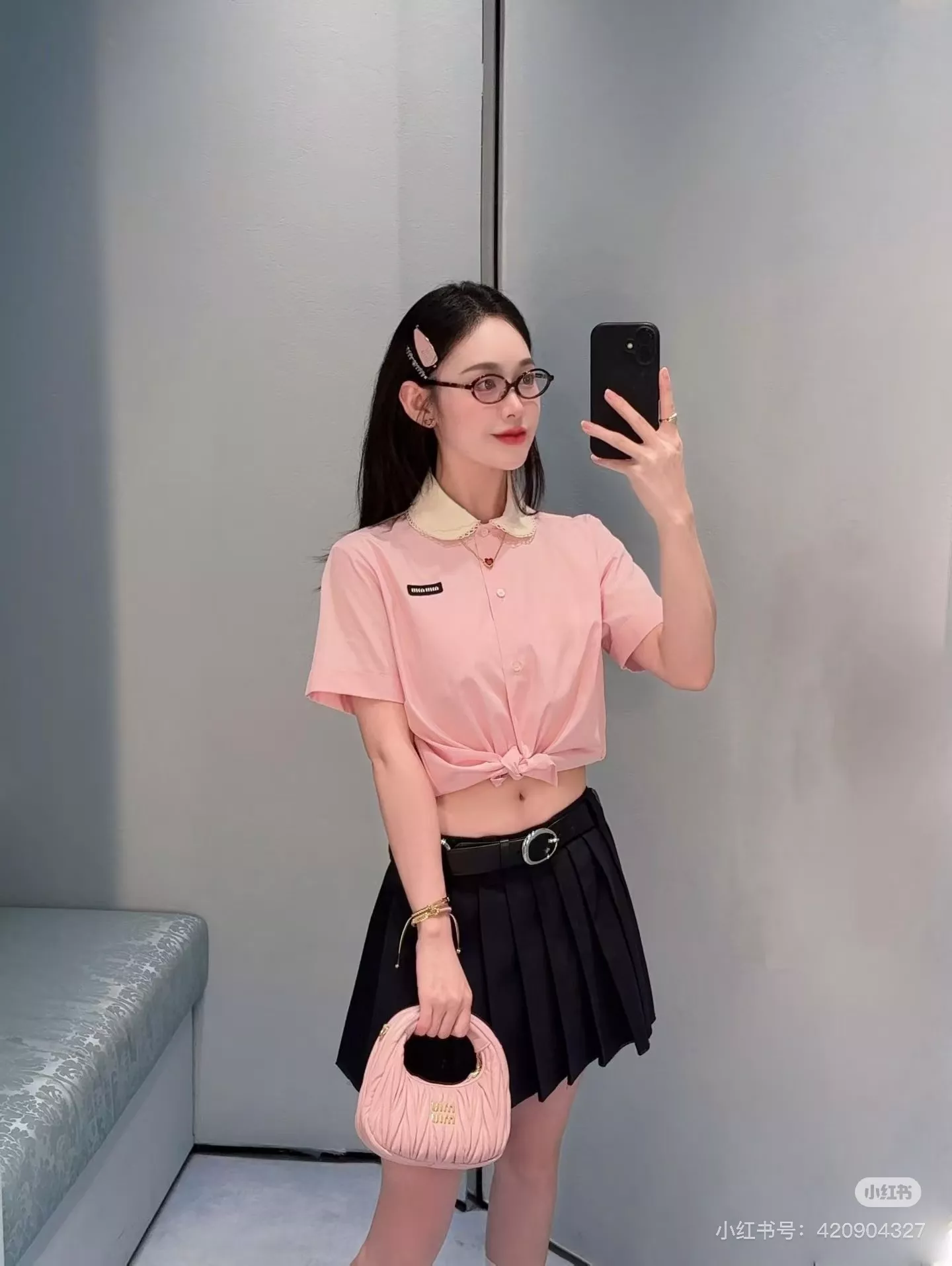 미우미우 탈부착 레이스 칼라 코튼 셔츠 상세 이미지 21