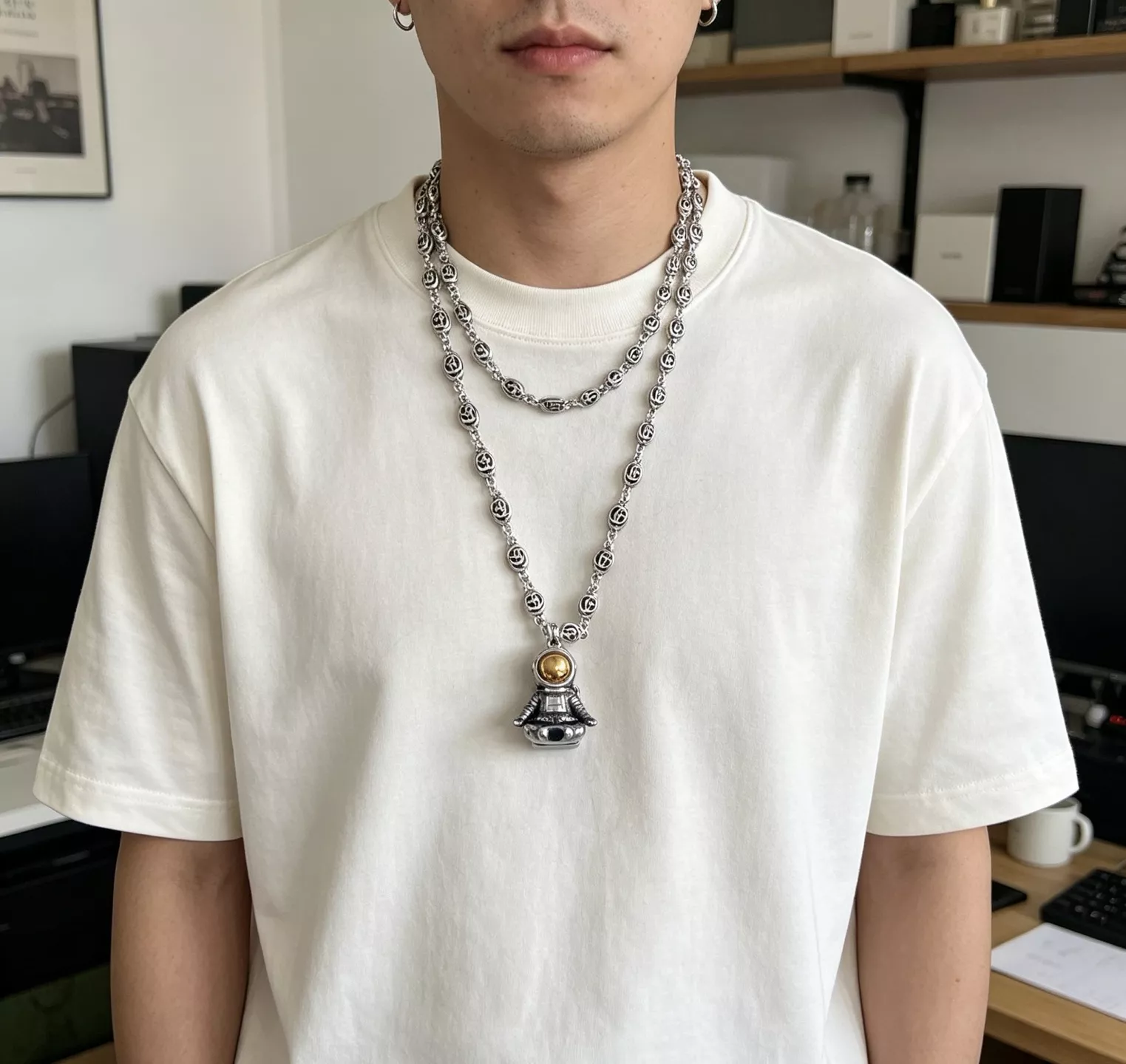 구찌 앵거 포레스트 더블 지 체인 장식 목걸이 상세 이미지 4