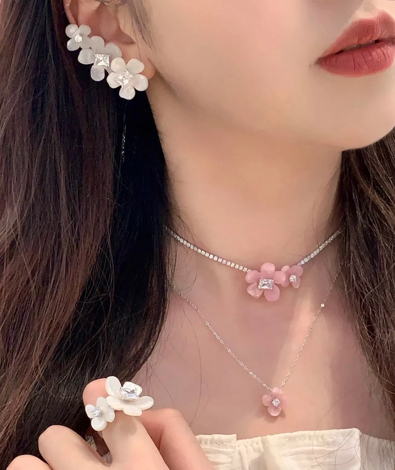 해팡 풀다이아 플라워 체인 장식 네크리스 상세 이미지 16