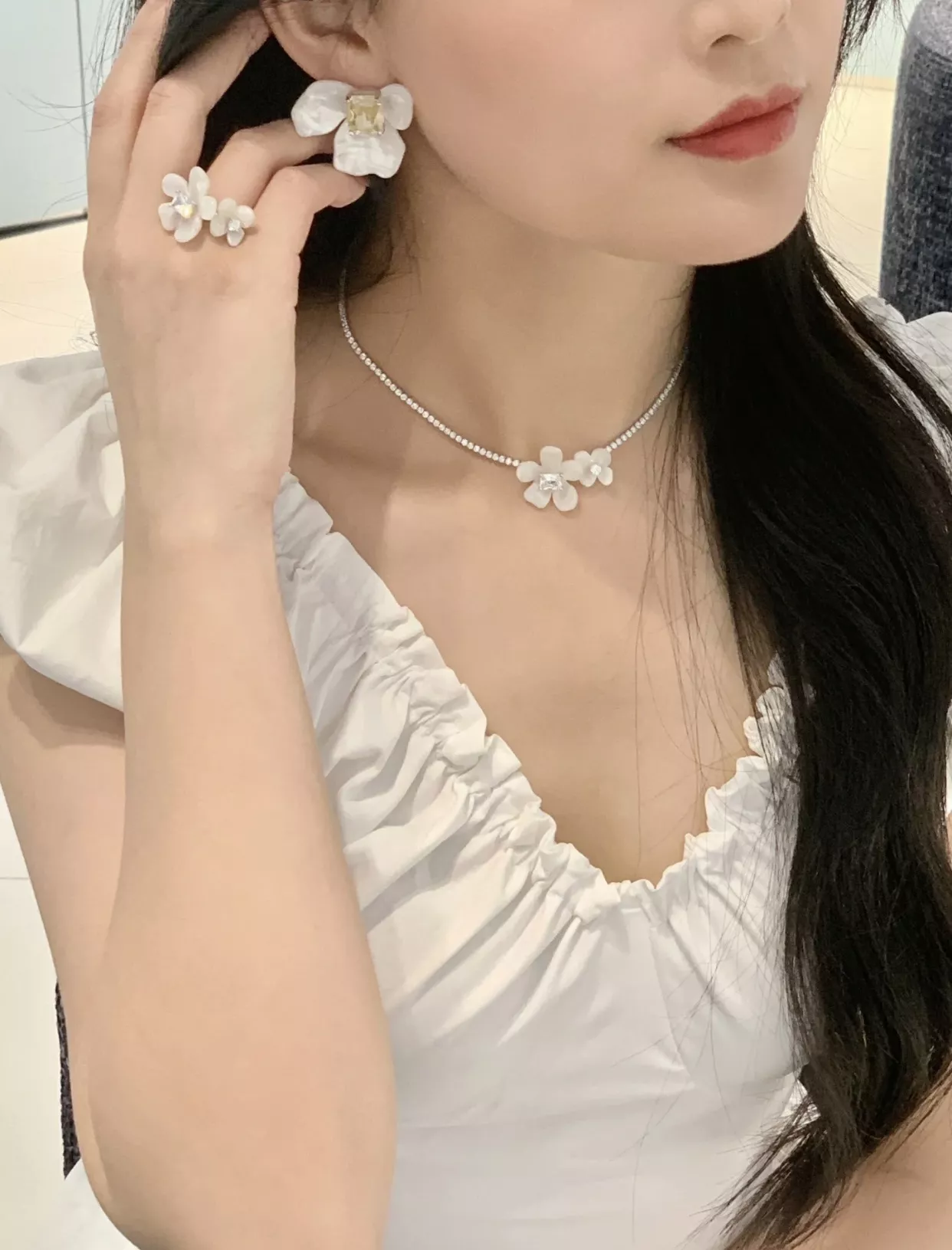 해팡 풀다이아 플라워 체인 장식 네크리스 상세 이미지 67