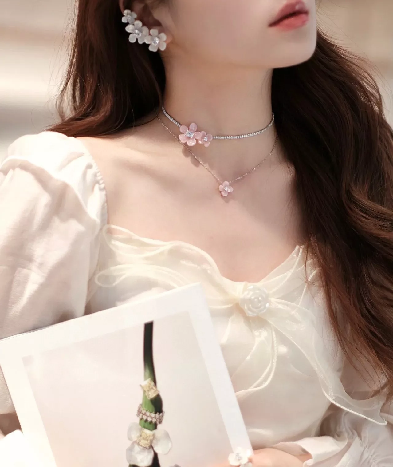 해팡 풀다이아 플라워 체인 장식 네크리스 상세 이미지 17
