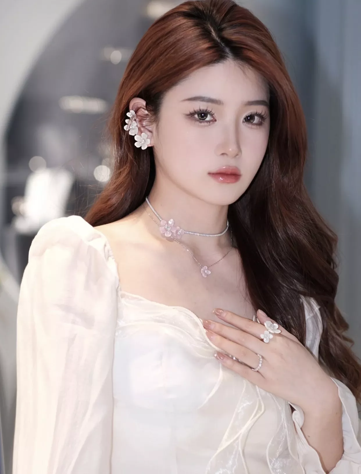해팡 풀다이아 플라워 체인 장식 네크리스 상세 이미지 64