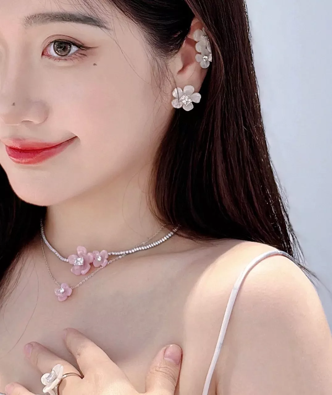 해팡 풀다이아 플라워 체인 장식 네크리스 상세 이미지 11