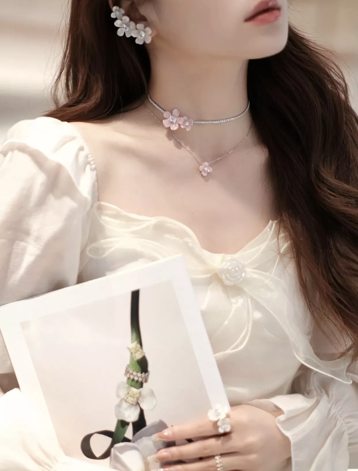 해팡 풀다이아 플라워 체인 장식 네크리스 상세 이미지 66
