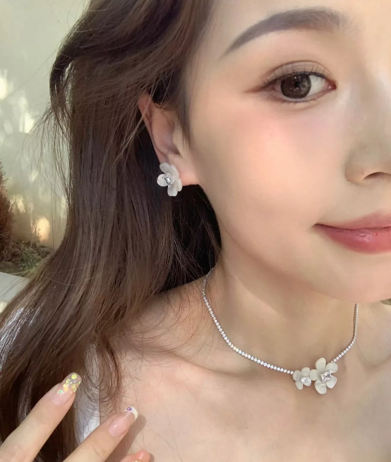 해팡 풀다이아 플라워 체인 장식 네크리스 상세 이미지 12