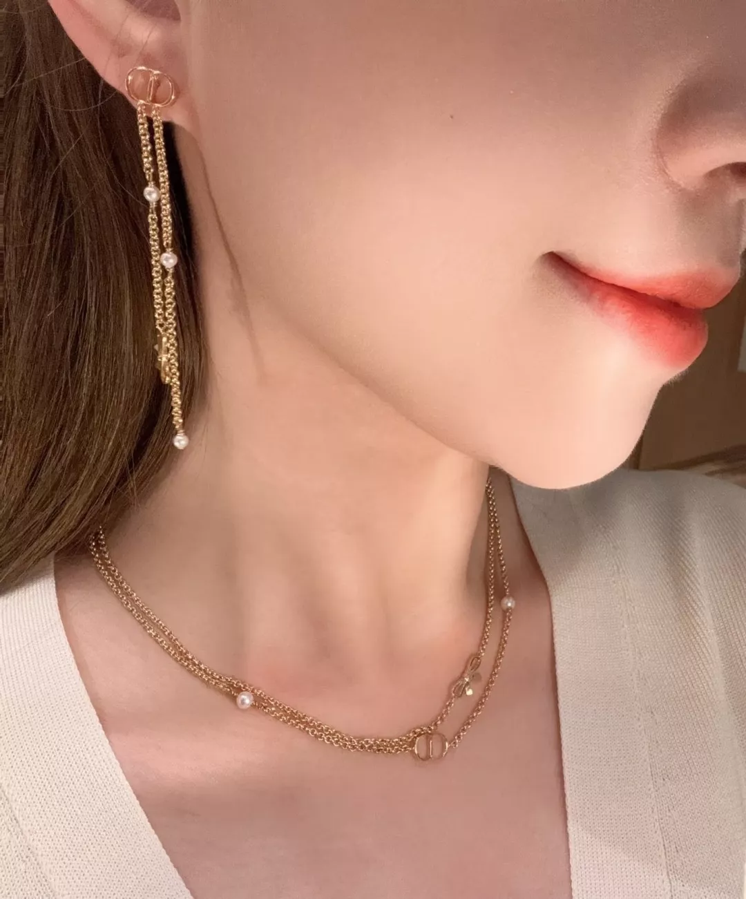 디올 더블 레이어 CD 리본 진주 네크리스 상세 이미지 21