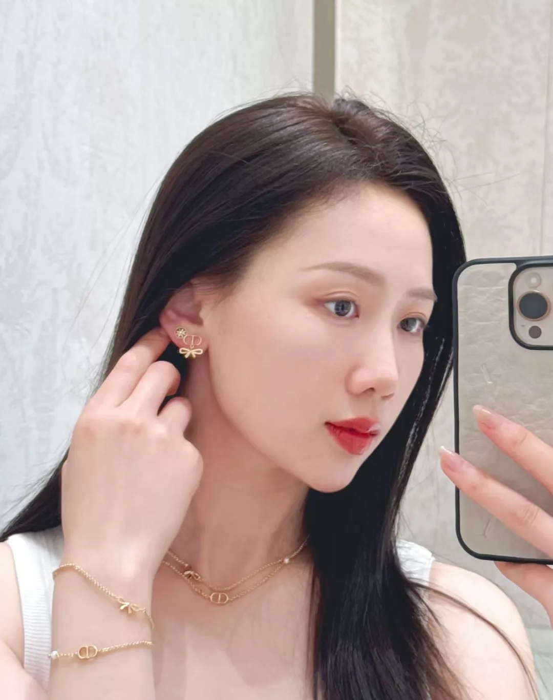 디올 더블 레이어 CD 리본 진주 네크리스 상세 이미지 17