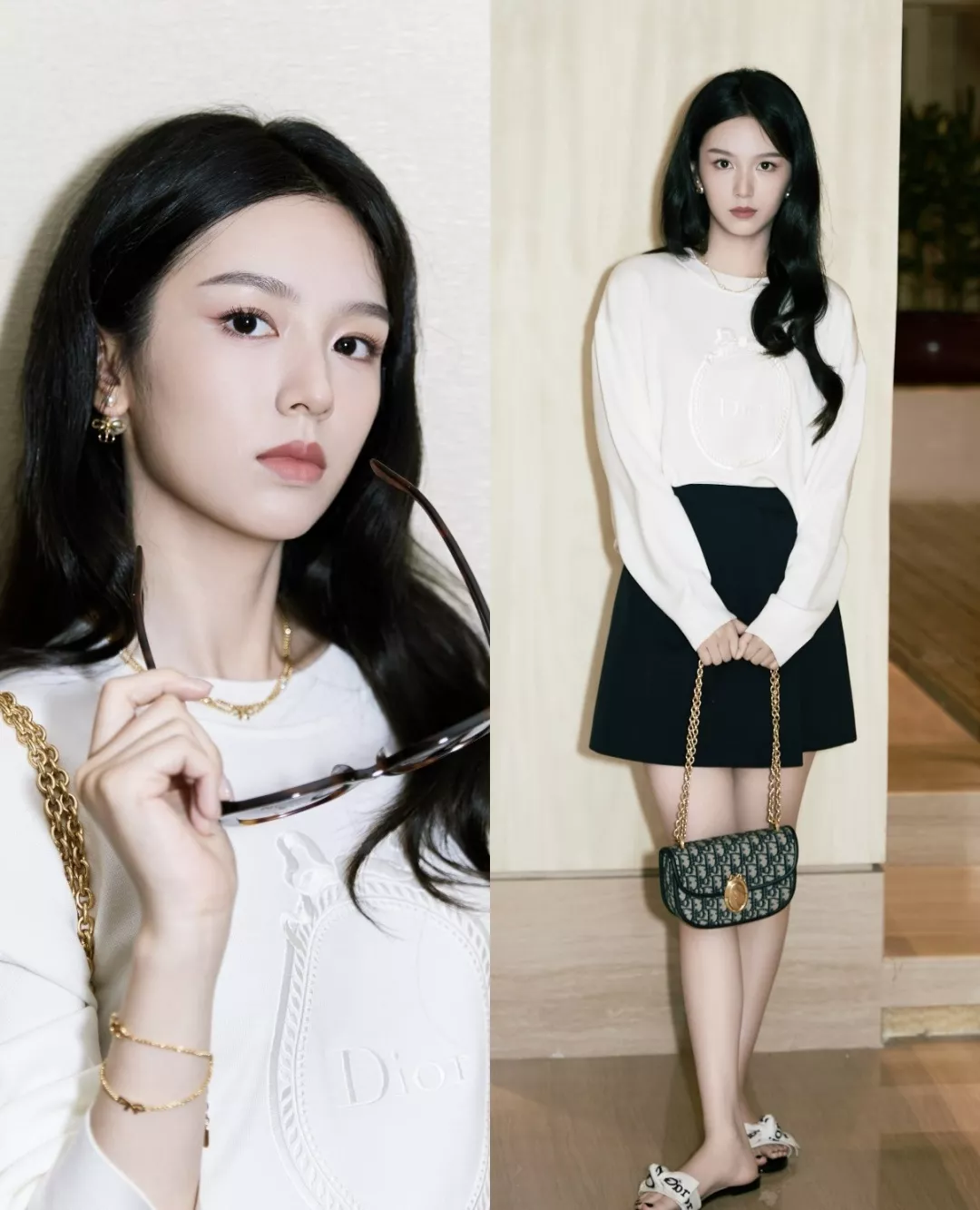 디올 더블 레이어 CD 리본 진주 네크리스 상세 이미지 11