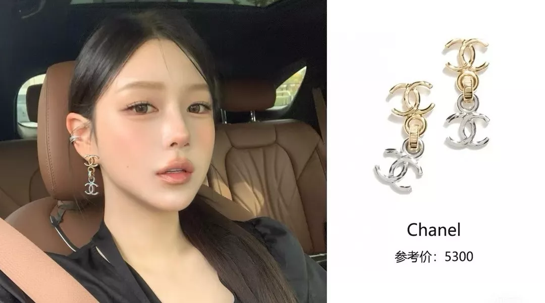 샤넬 금은 배색 씨씨 드롭 이어링 상세 이미지 10