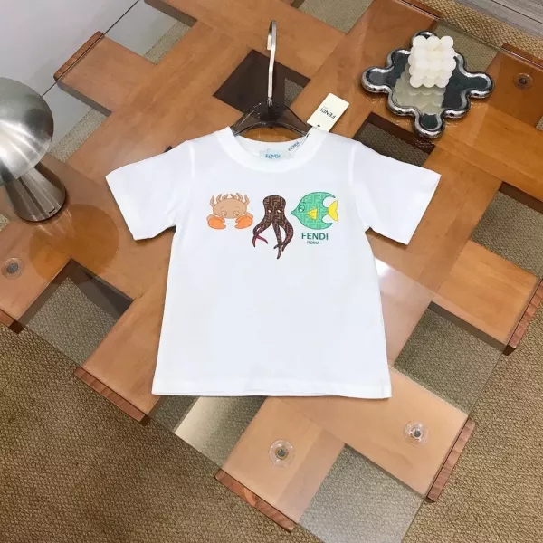 펜디 컬러 해저 동물 프린트 코튼 반팔 상의