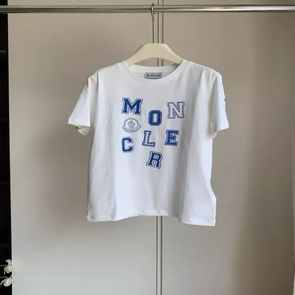 몽클레어 블루 화이트 레터 프린트 키즈 반팔 상의
