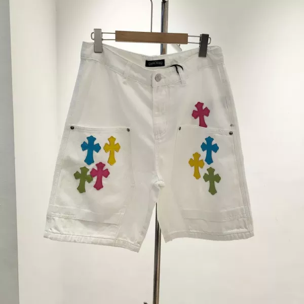 크롬하츠 컬러 입체 패치 자수 데님 반바지