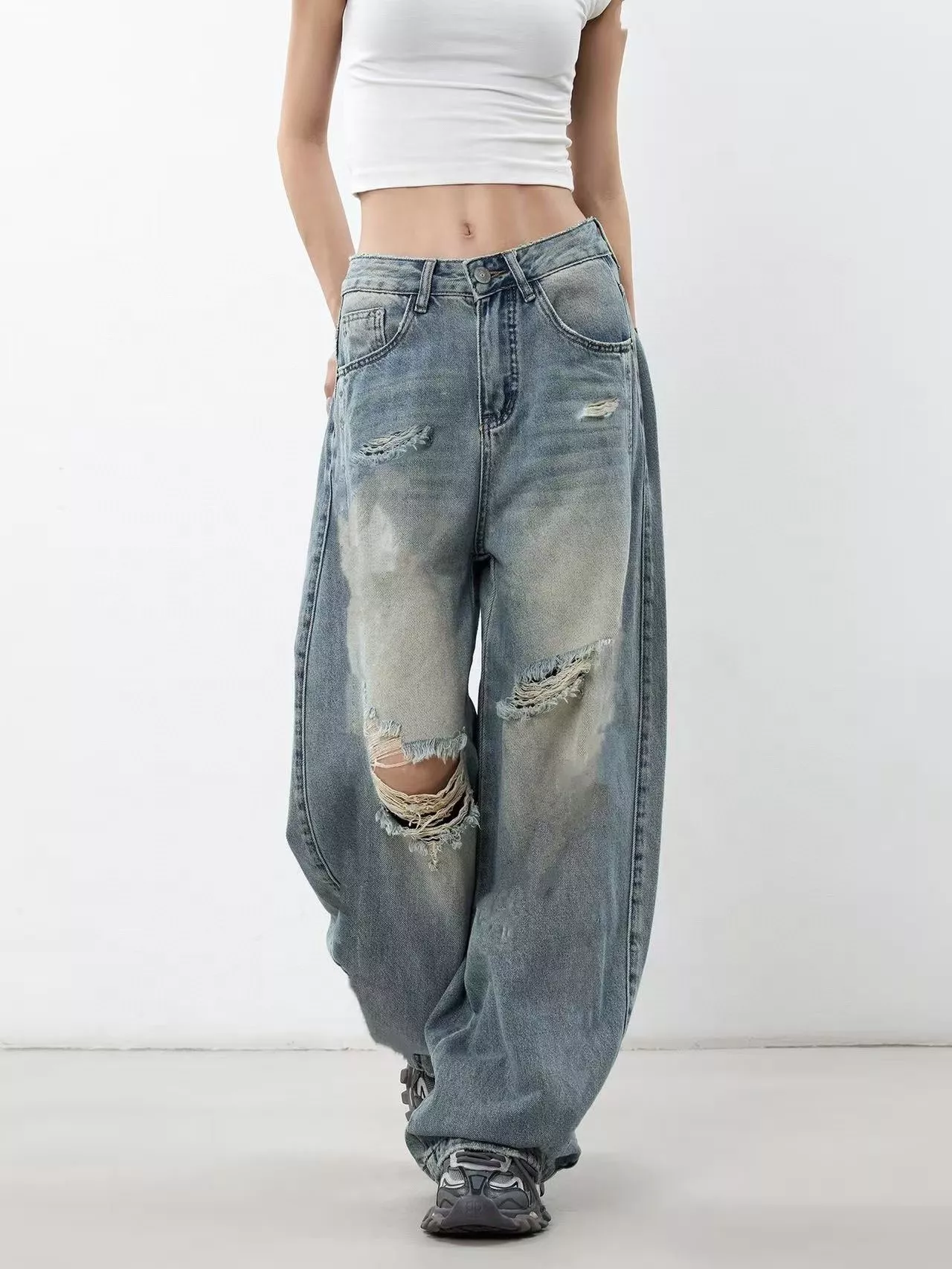 노브랜드 워싱 디스트로이드 와이드 진 상세 이미지 20