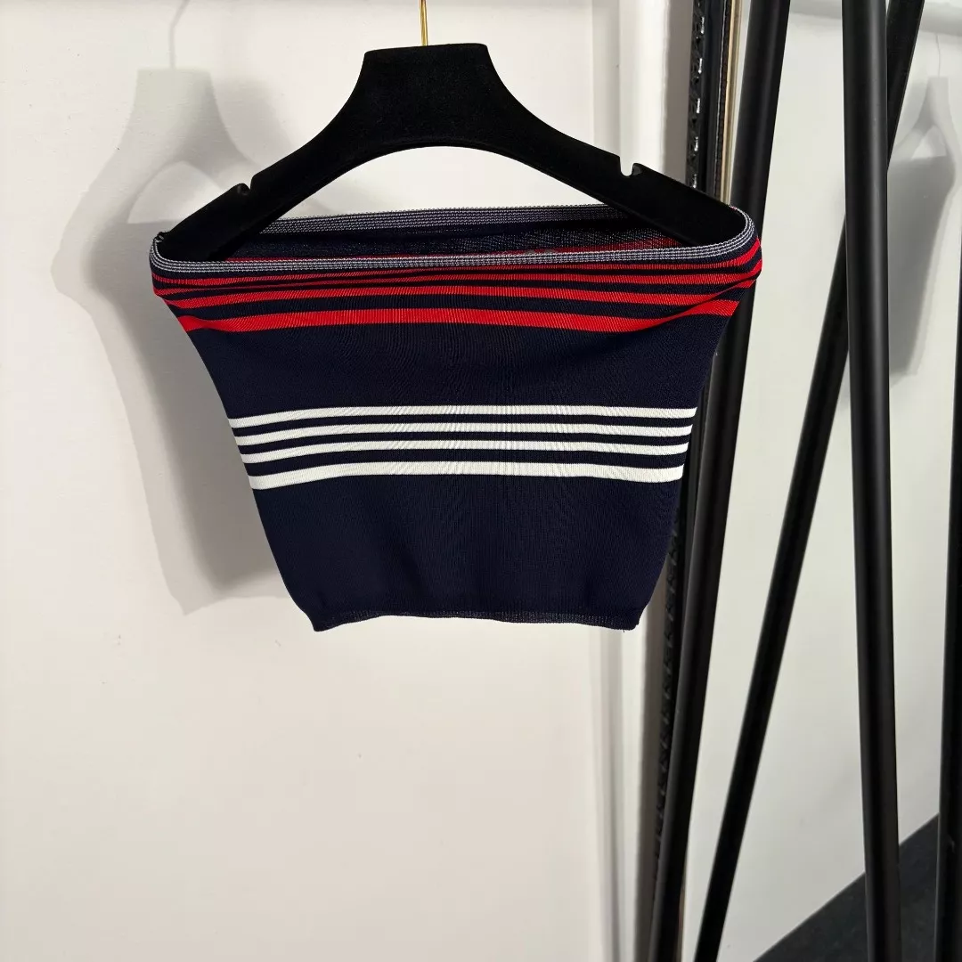 미우미우 로고 자수 스트라이프 니트 탑 상세 이미지 12
