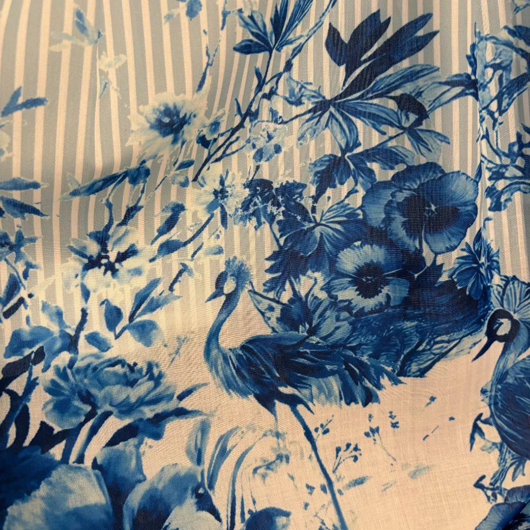 디올 플라워 버드 프린트 세로 스트라이프 밴딩 스커트 상세 이미지 6