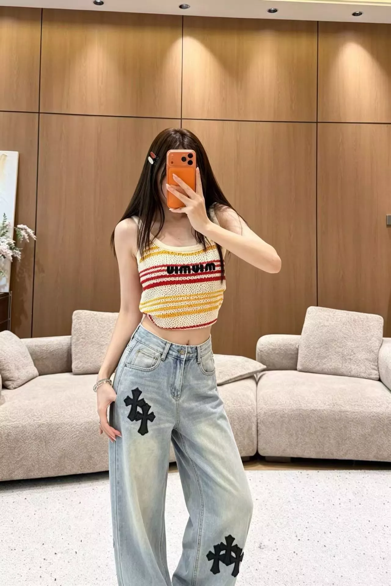 크롬하츠 십자가 패치 워싱 데님 팬츠 상세 이미지 12