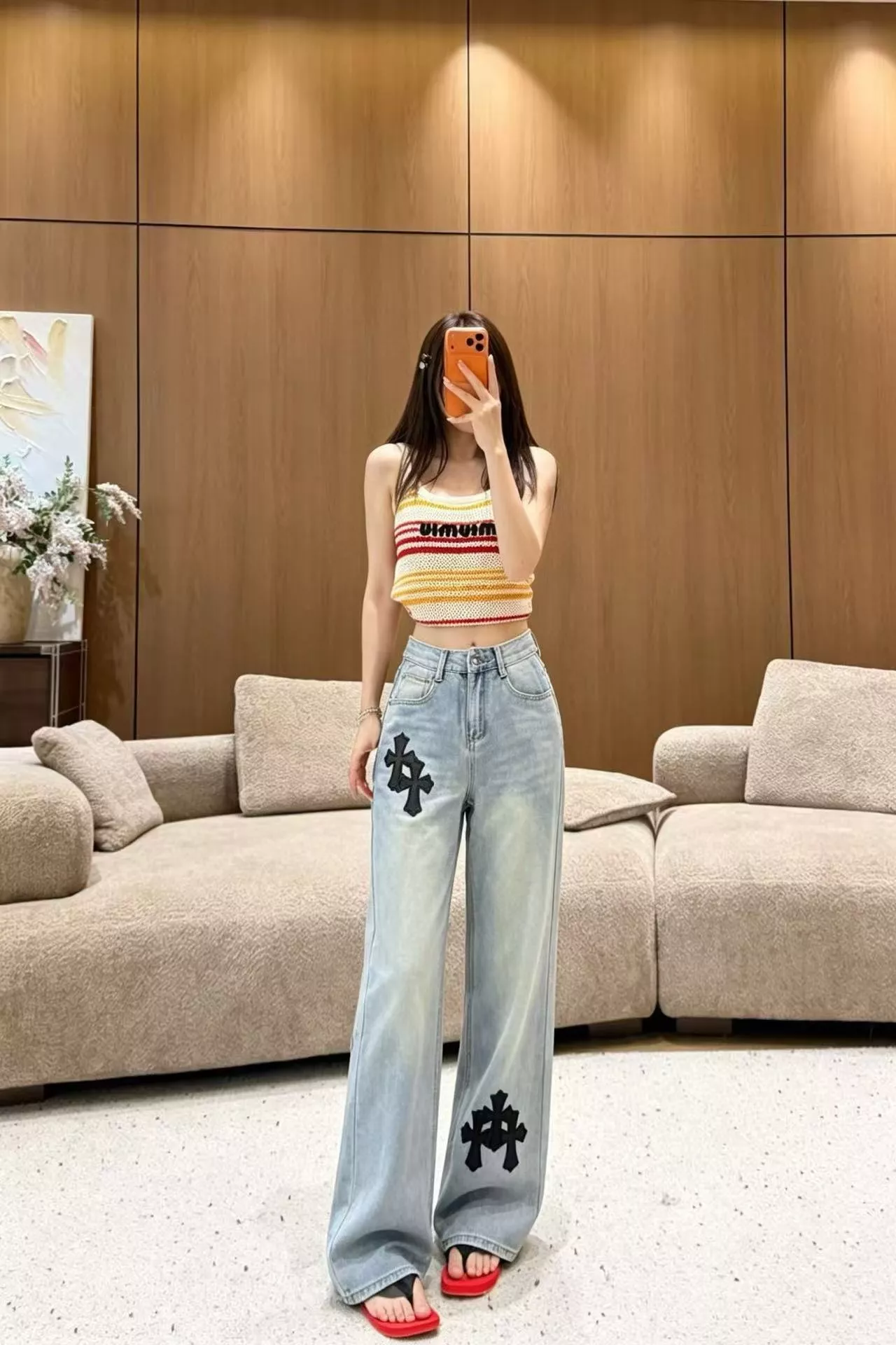 크롬하츠 십자가 패치 워싱 데님 팬츠 상세 이미지 13