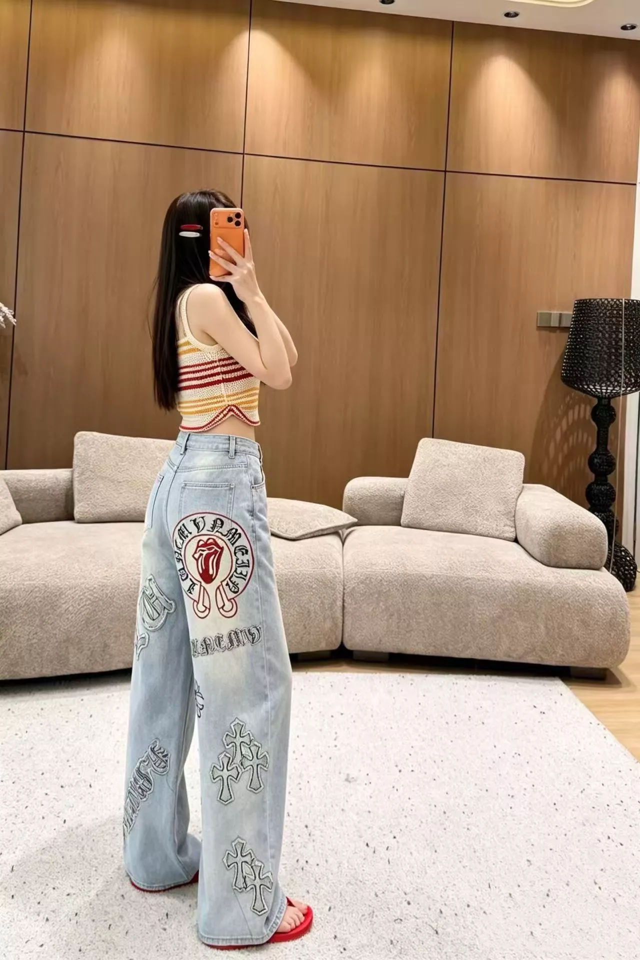 크롬하츠 십자가 패치 워싱 데님 팬츠 상세 이미지 15