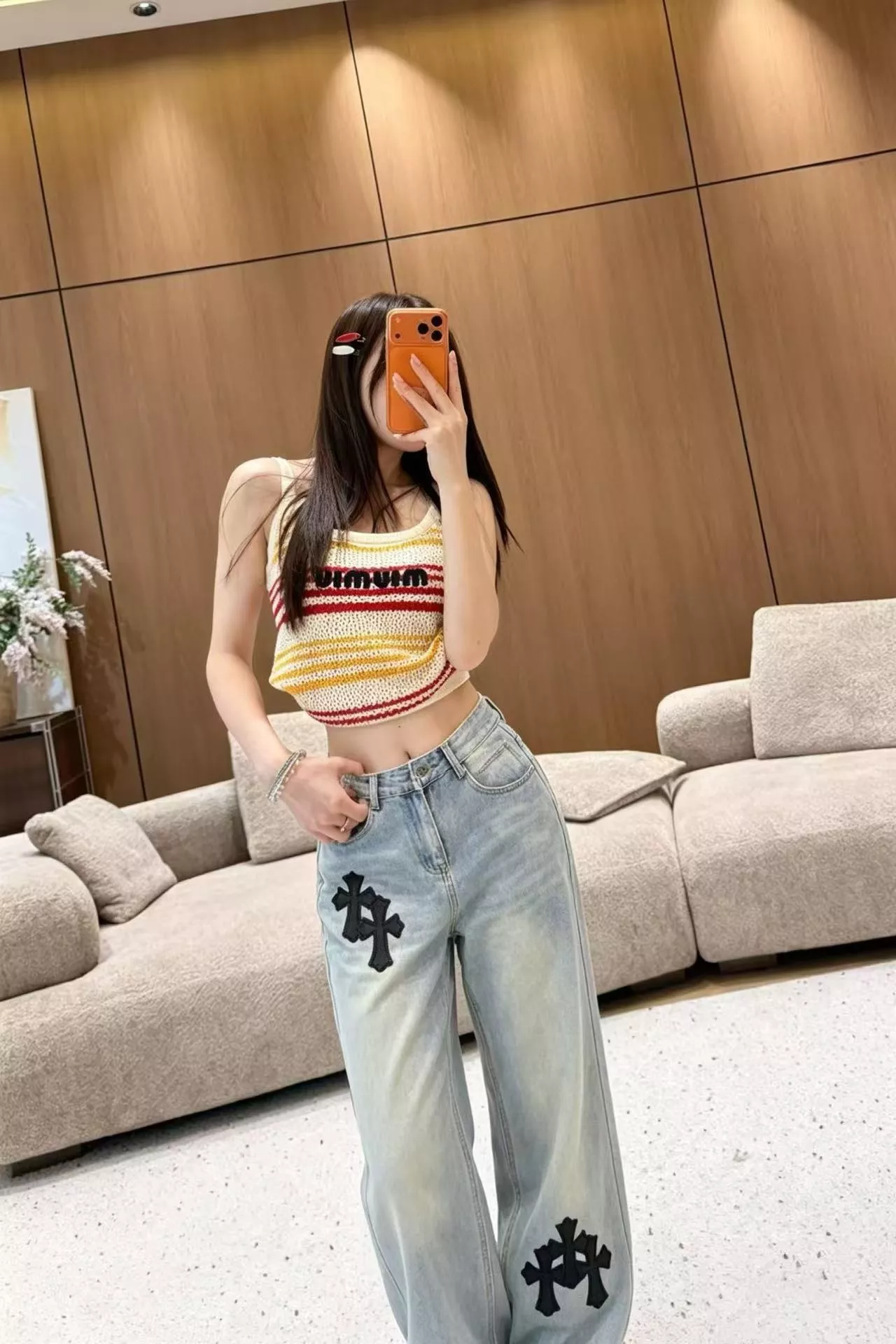 크롬하츠 십자가 패치 워싱 데님 팬츠 상세 이미지 11