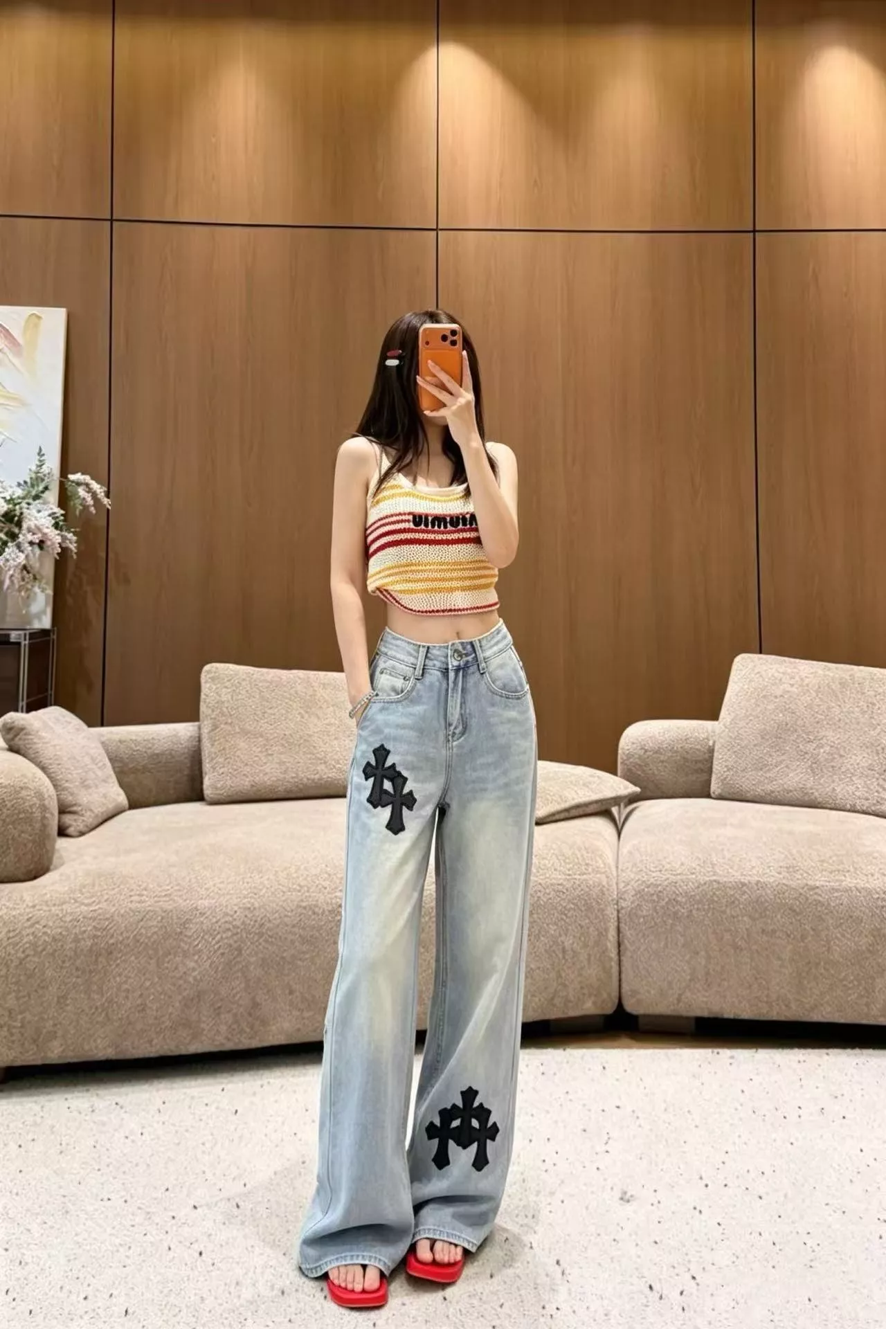 크롬하츠 십자가 패치 워싱 데님 팬츠 상세 이미지 10