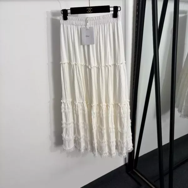 디올 프릴 디테일 메쉬 배색 밴딩 스커트