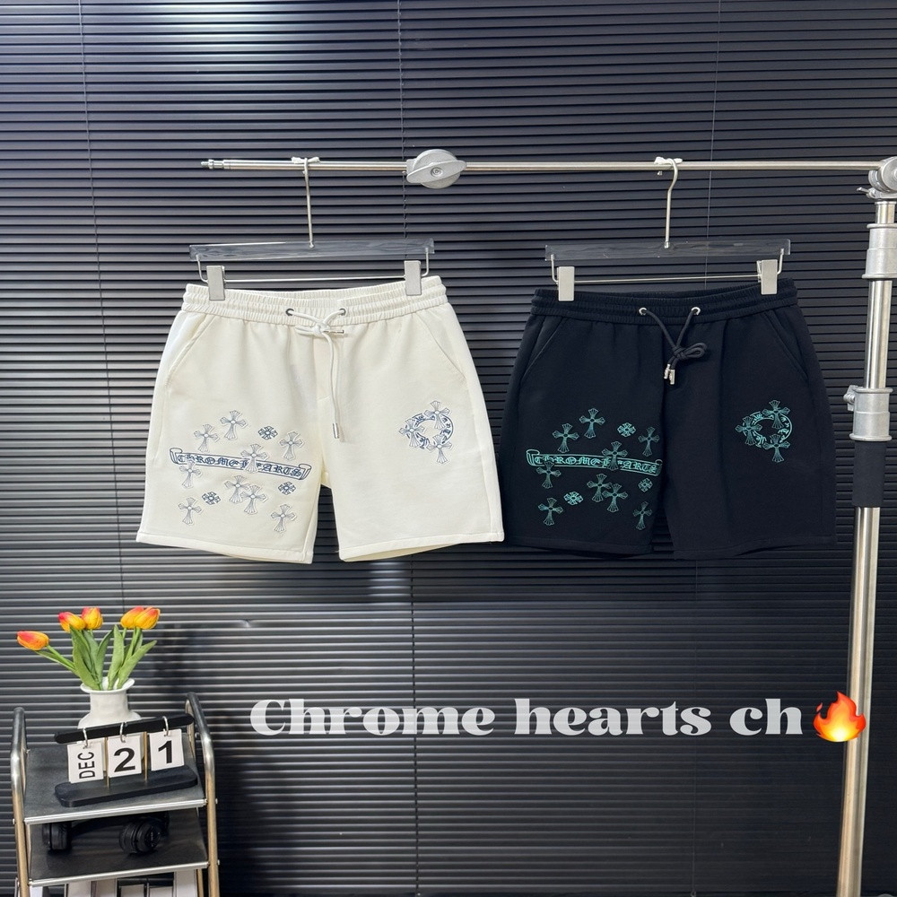 크롬하츠 플라워 패치 자수 오버핏 쇼츠