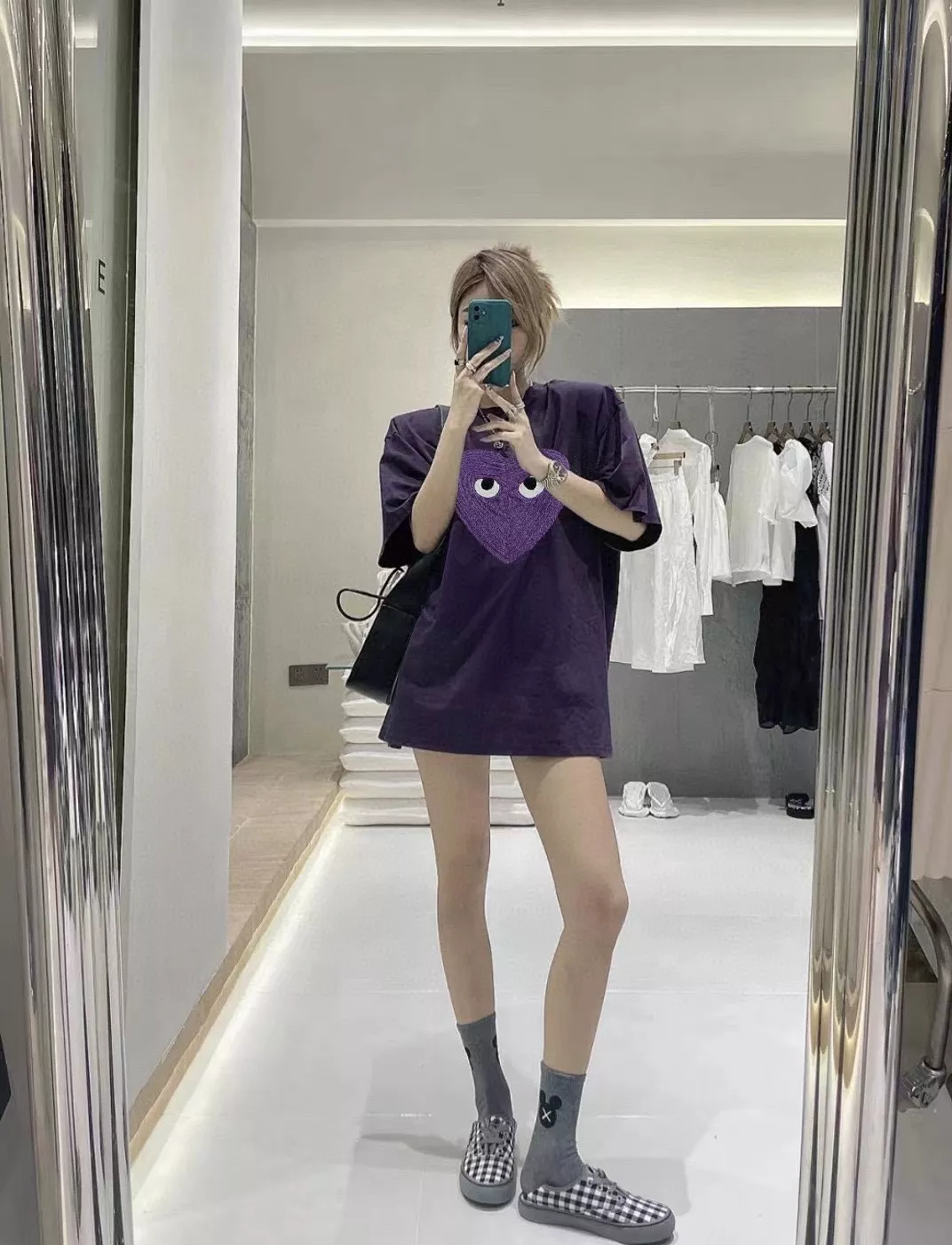꼼데가르송 하트 포인트 워싱 퍼플 반팔 티 상세 이미지 27