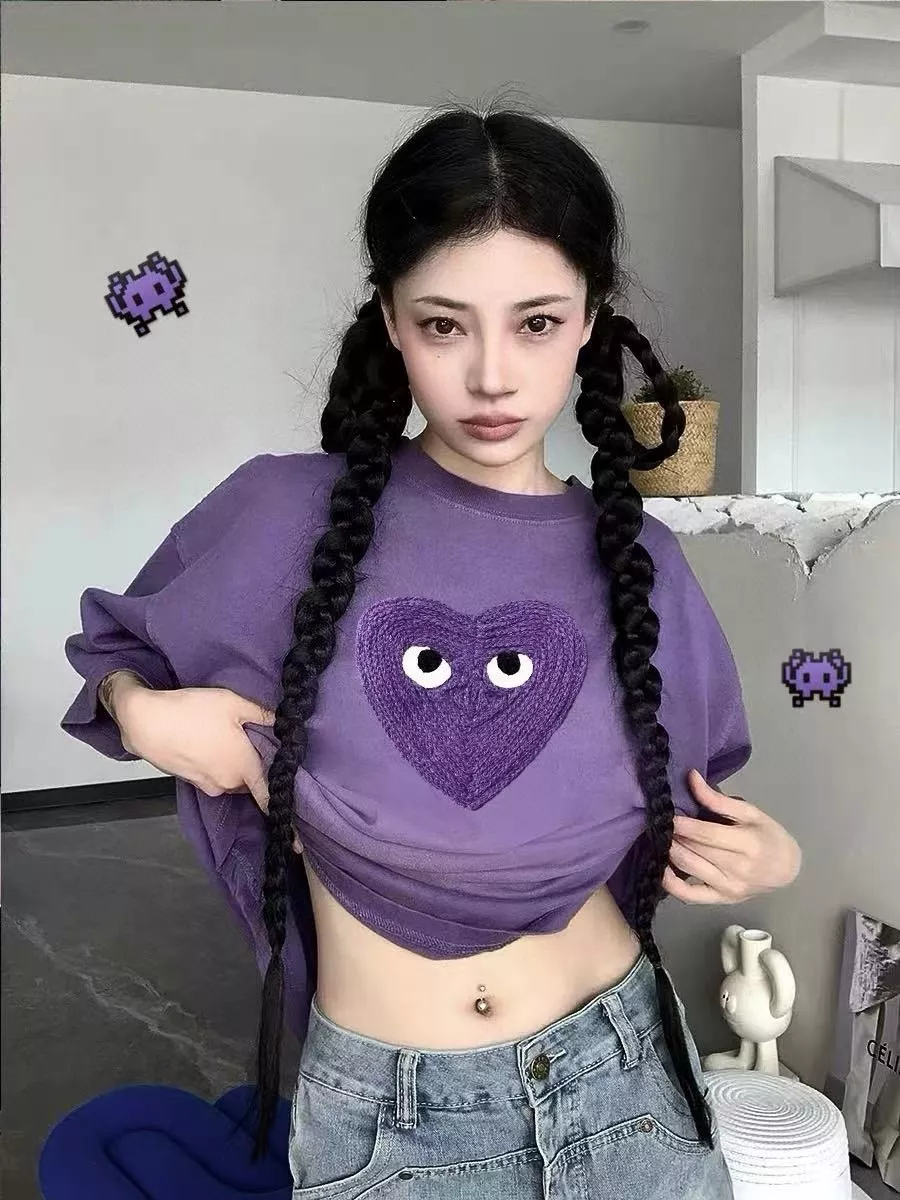 꼼데가르송 하트 포인트 워싱 퍼플 반팔 티 상세 이미지 22