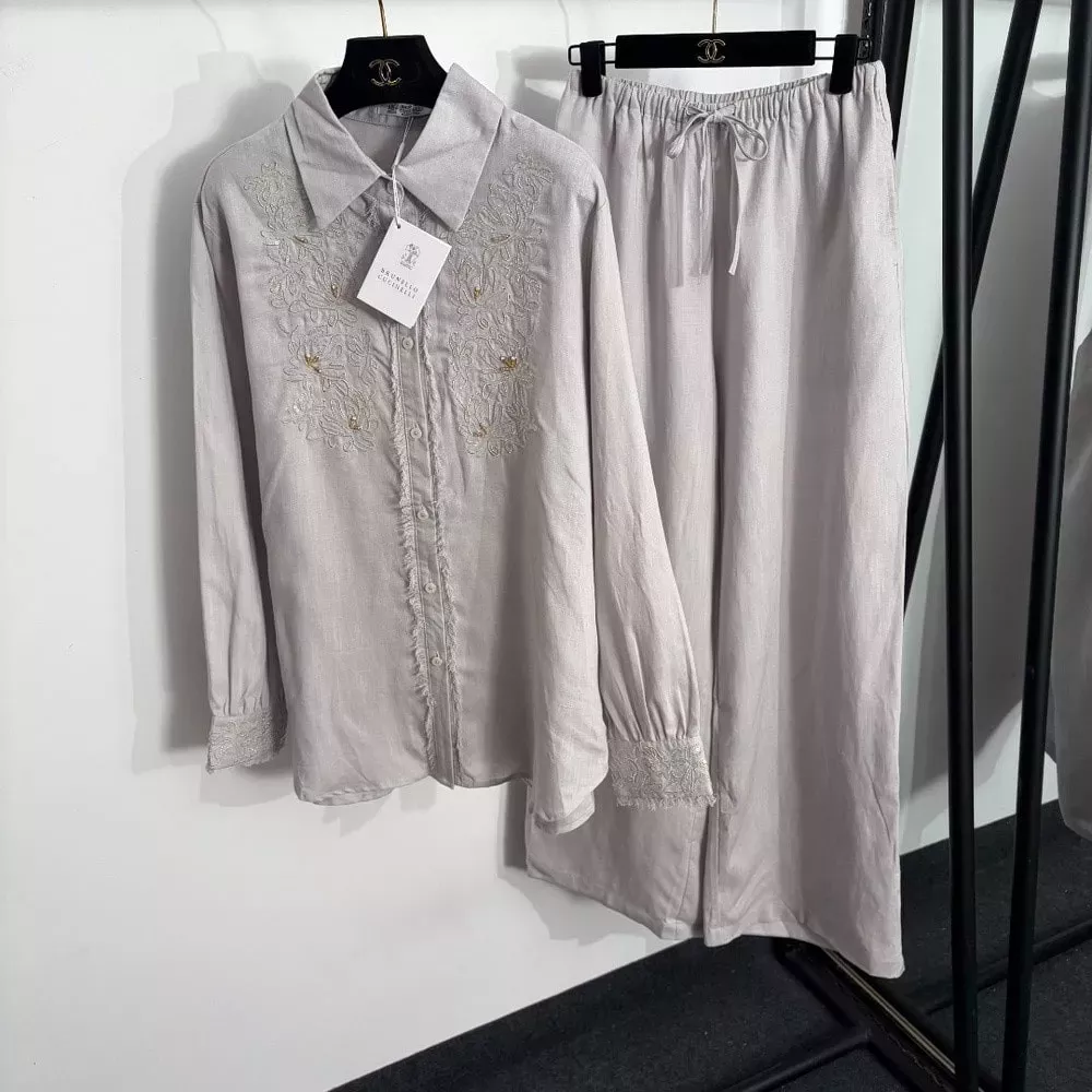브루넬로쿠치넬리 비즈 자수 린넨 셔츠 팬츠 세트