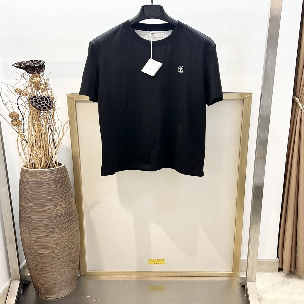 브루넬로쿠치넬리 로고 프린트 코튼 크루넥 반팔 티