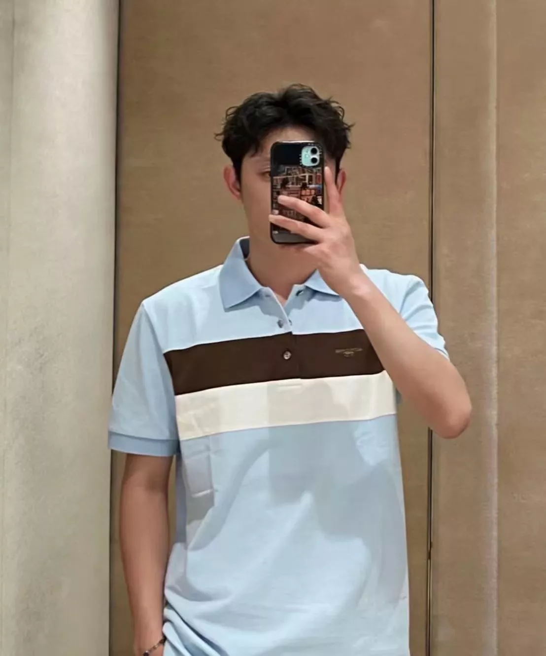루이비통 배색 스트라이프 폴로 반소매 탑 상세 이미지 18