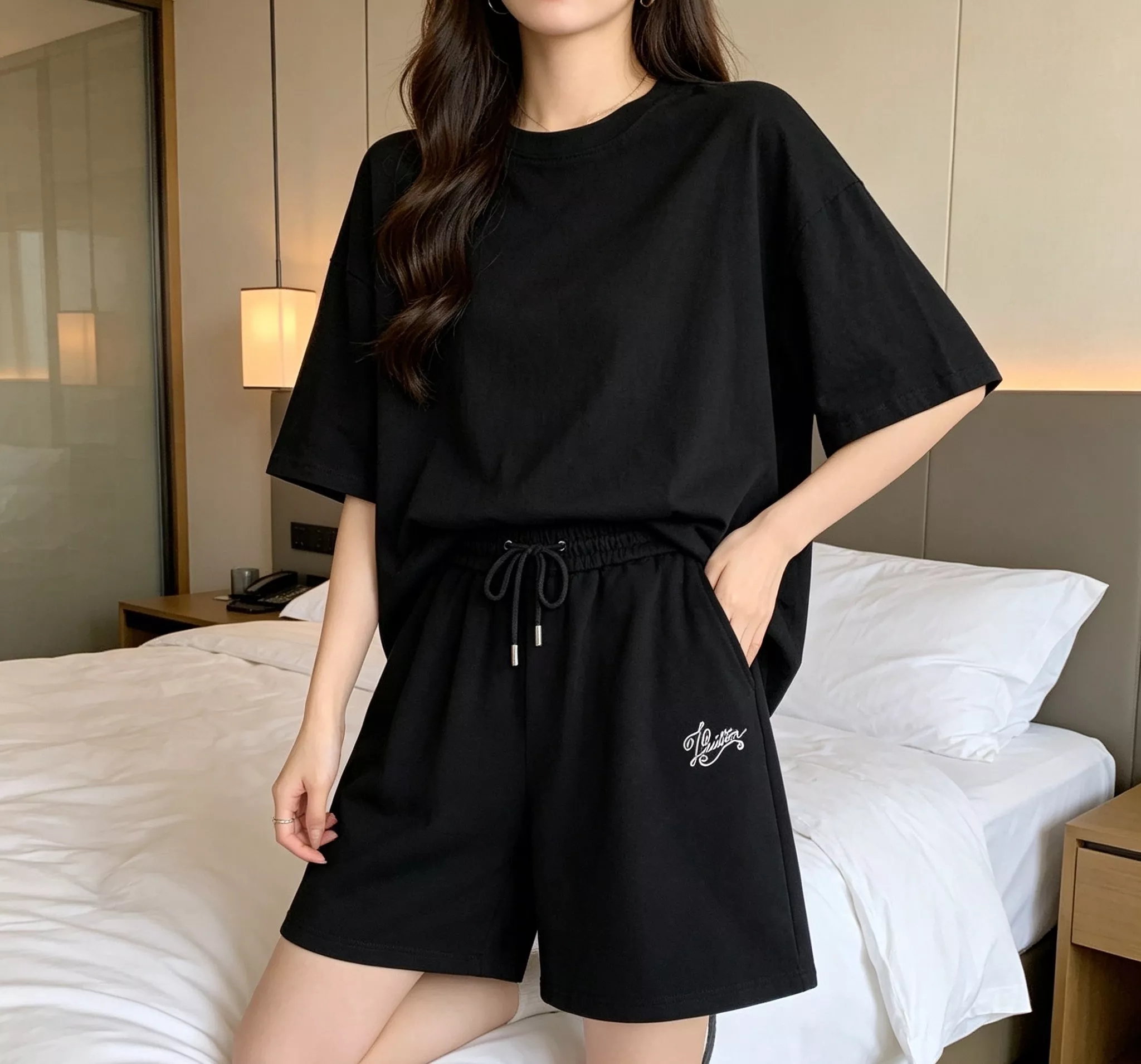 루이비통 시그니처 자수 로고 반바지 상세 이미지 17
