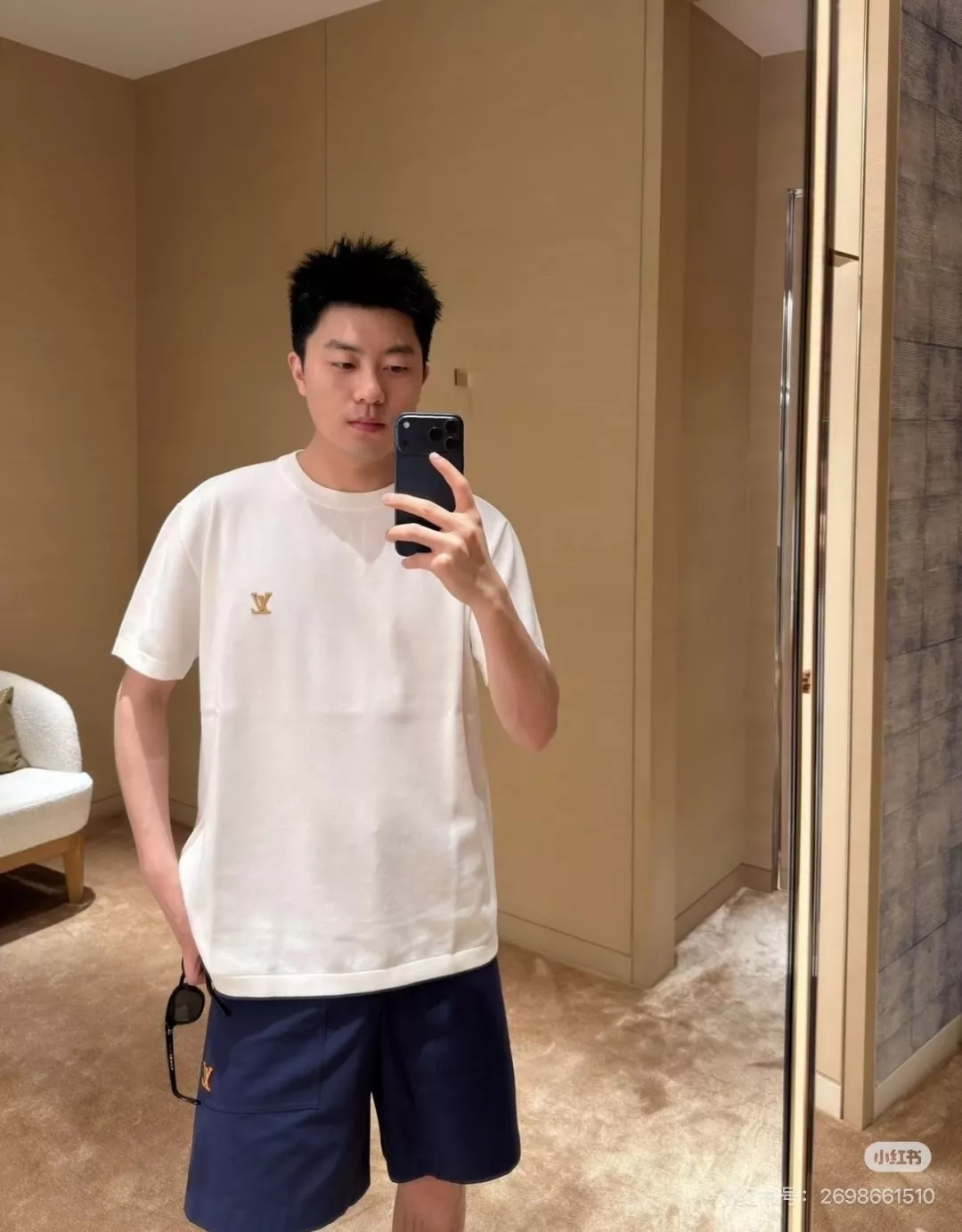 루이비통 원색 데님 포인트 코튼 반바지 상세 이미지 12