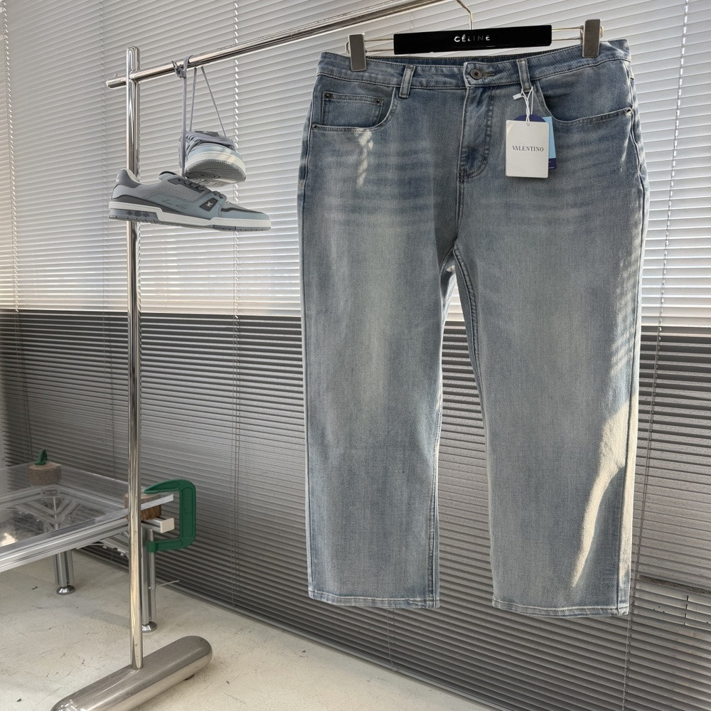 발렌티노 연청 워싱 와이드 데님 바지