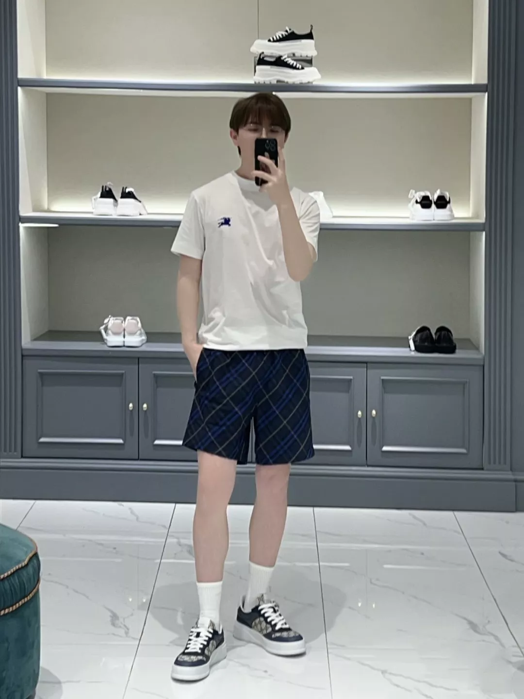 버버리 클래식 블루 체크 반바지 상세 이미지 23