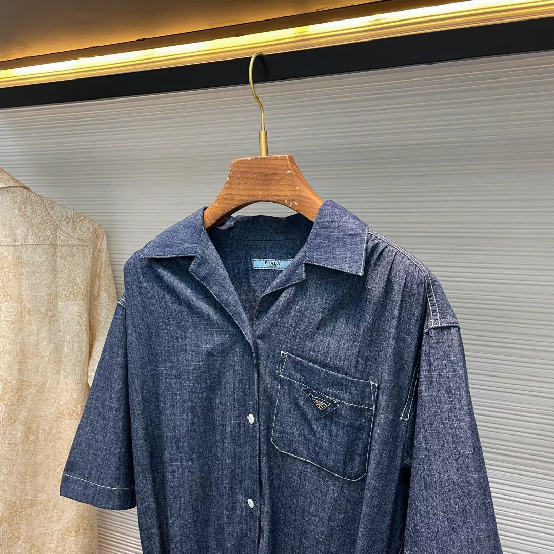 프라다 메탈 삼각 로고 데님 쇼츠 올인원 상세 이미지 3