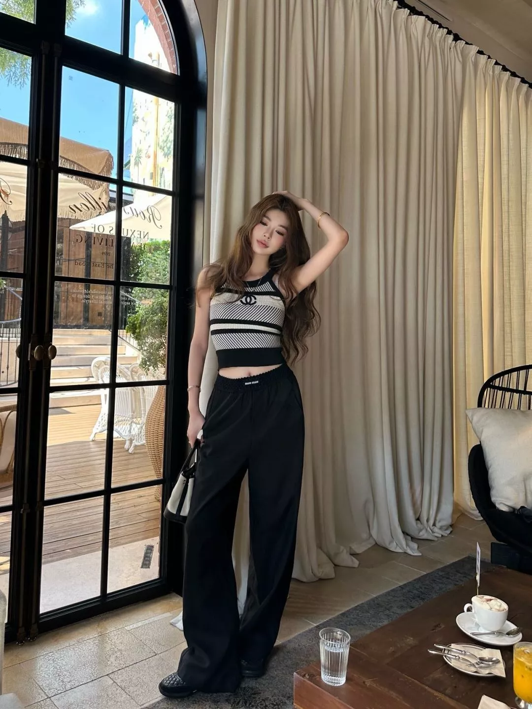 미우미우 배색 허리 와이드 팬츠 상세 이미지 17