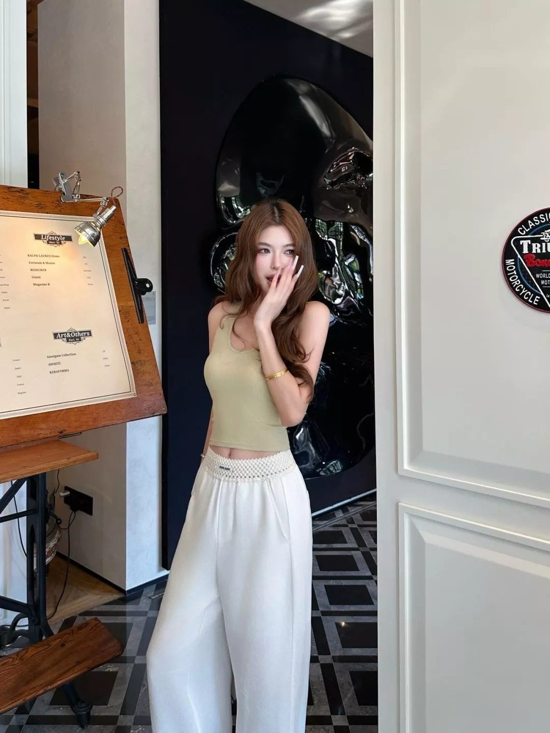 미우미우 배색 허리 와이드 팬츠 상세 이미지 24