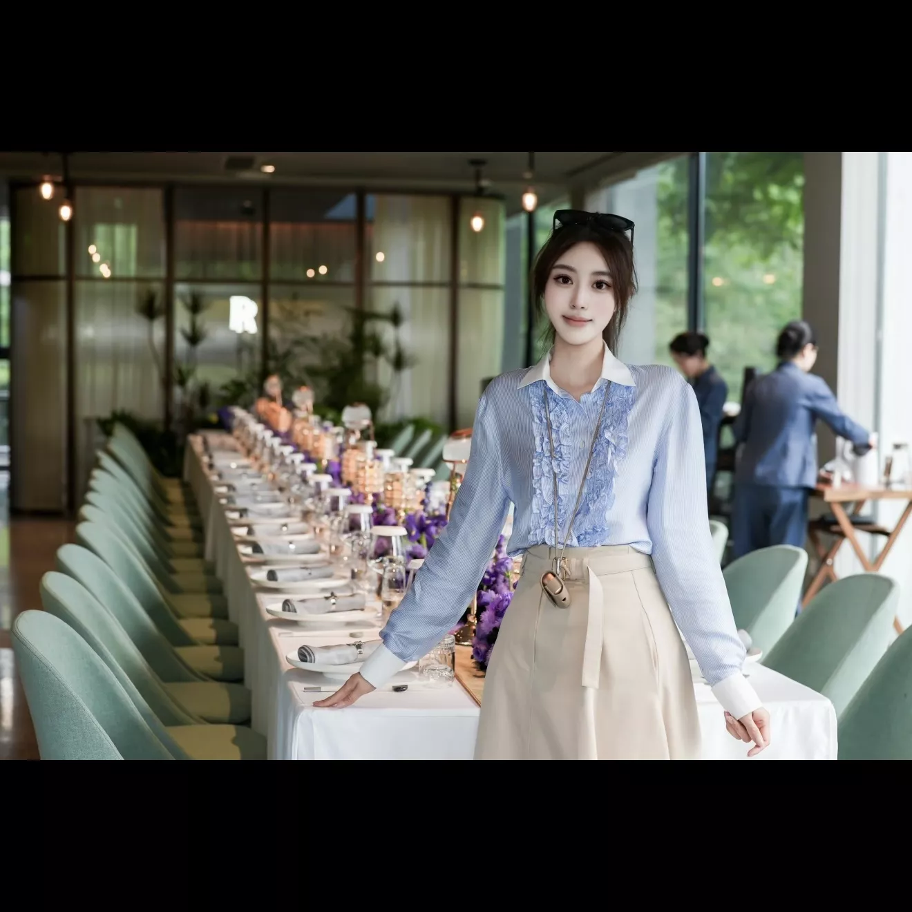 디올 블루 화이트 스트라이프 프릴 포인트 셔츠 상세 이미지 26